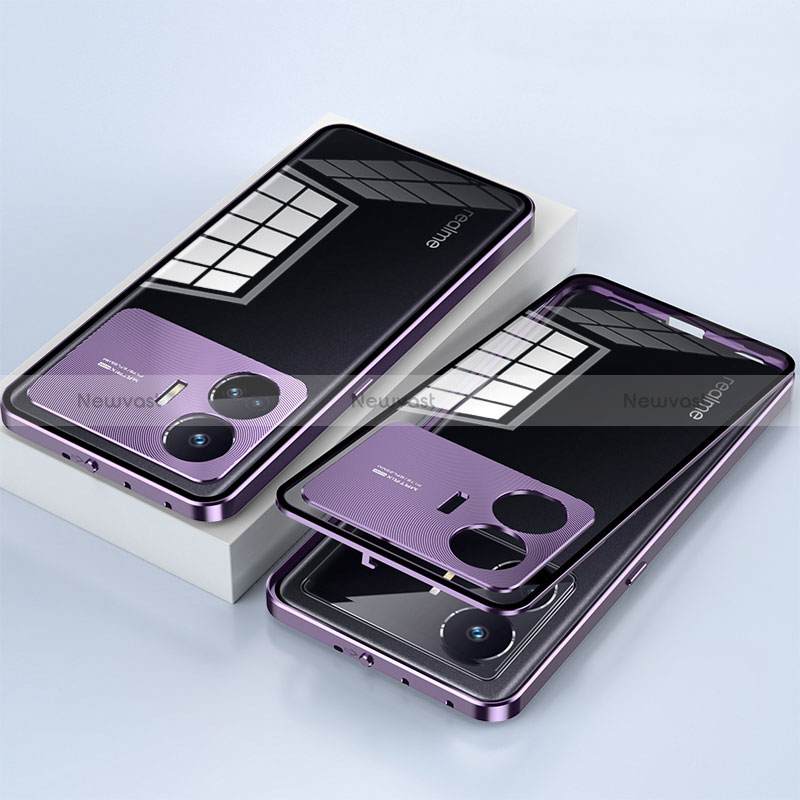 Luxury Aluminum Metal Frame Mirror Cover Case 360 Degrees P01 for Realme GT Neo5 SE 5G Purple