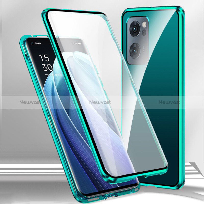 Luxury Aluminum Metal Frame Mirror Cover Case 360 Degrees P01 for Realme Q5i 5G Green