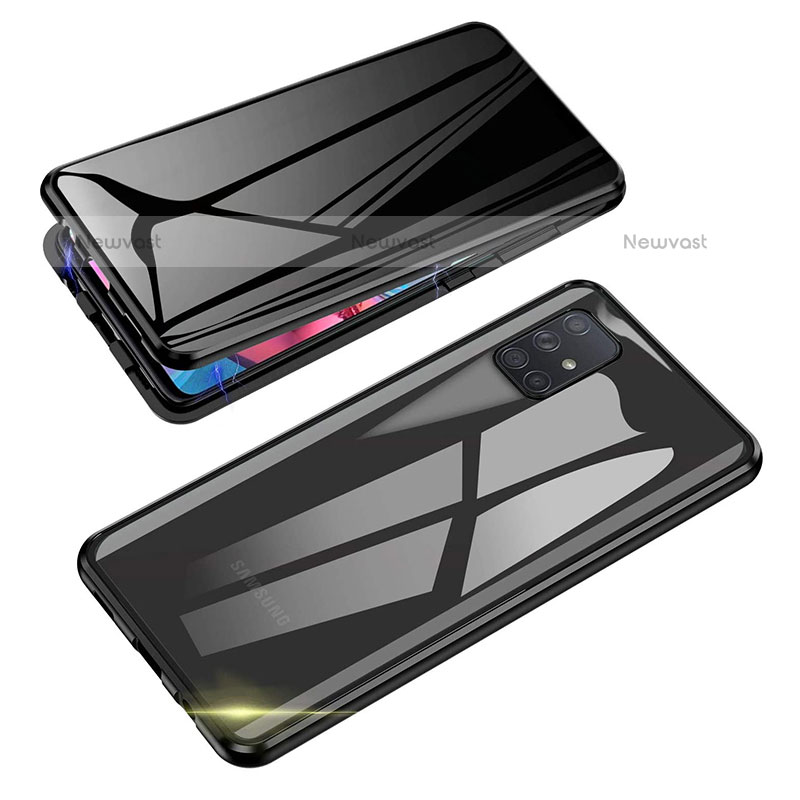 Luxury Aluminum Metal Frame Mirror Cover Case 360 Degrees P01 for Samsung Galaxy A71 4G A715 Black