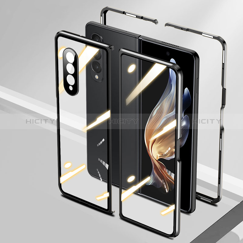 Luxury Aluminum Metal Frame Mirror Cover Case 360 Degrees P01 for Samsung Galaxy Z Fold4 5G Black