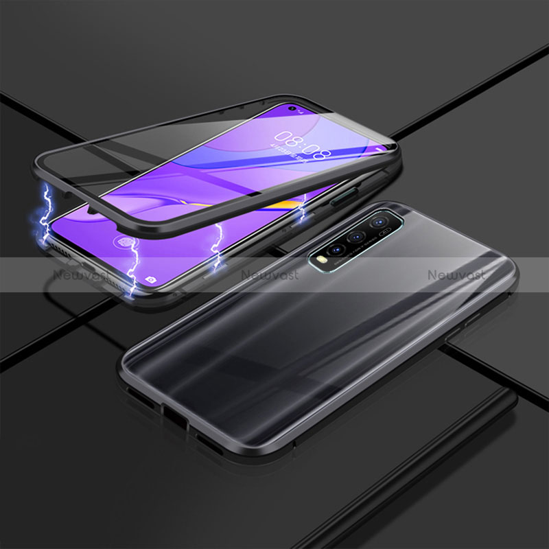 Luxury Aluminum Metal Frame Mirror Cover Case 360 Degrees P01 for Vivo iQOO U1 Black