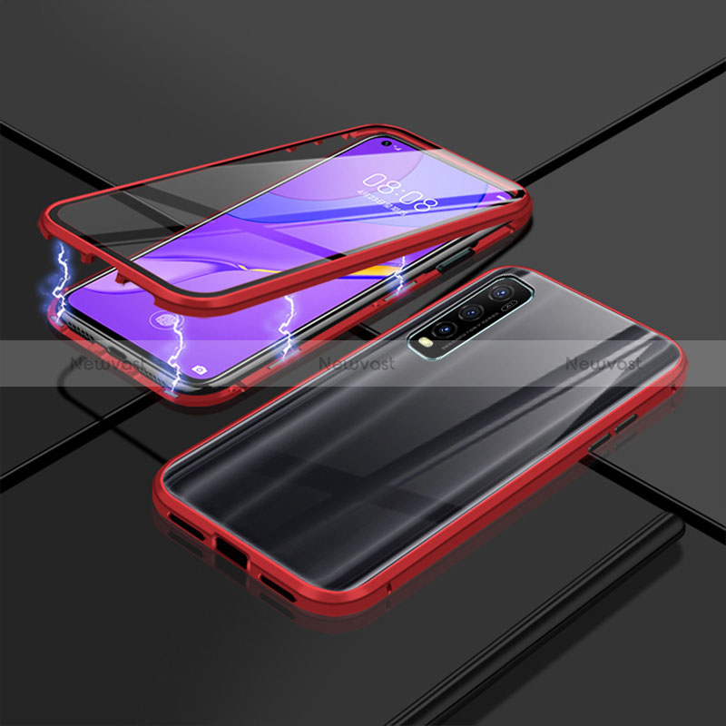 Luxury Aluminum Metal Frame Mirror Cover Case 360 Degrees P01 for Vivo iQOO U1 Red