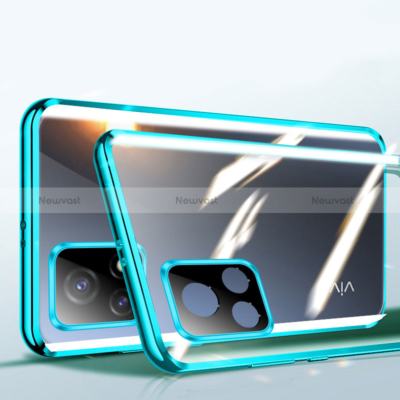 Luxury Aluminum Metal Frame Mirror Cover Case 360 Degrees P01 for Vivo iQOO U3 5G Green