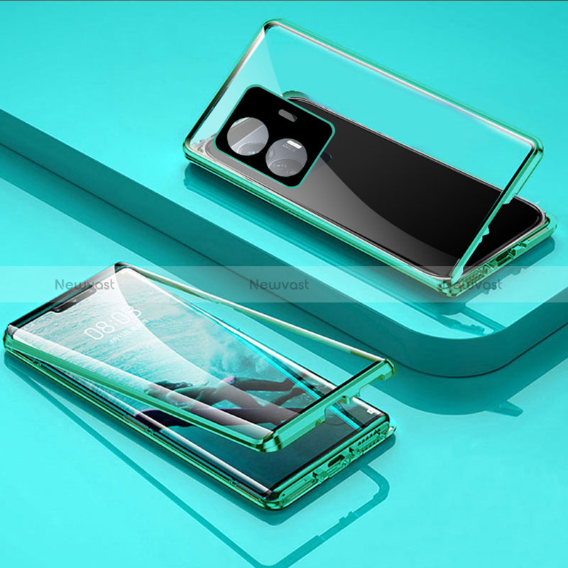 Luxury Aluminum Metal Frame Mirror Cover Case 360 Degrees P01 for Vivo iQOO Z6 Lite 5G Green