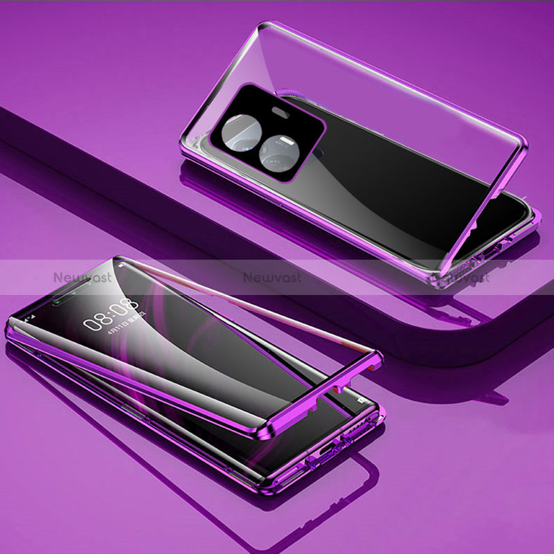 Luxury Aluminum Metal Frame Mirror Cover Case 360 Degrees P01 for Vivo iQOO Z6 Lite 5G Purple