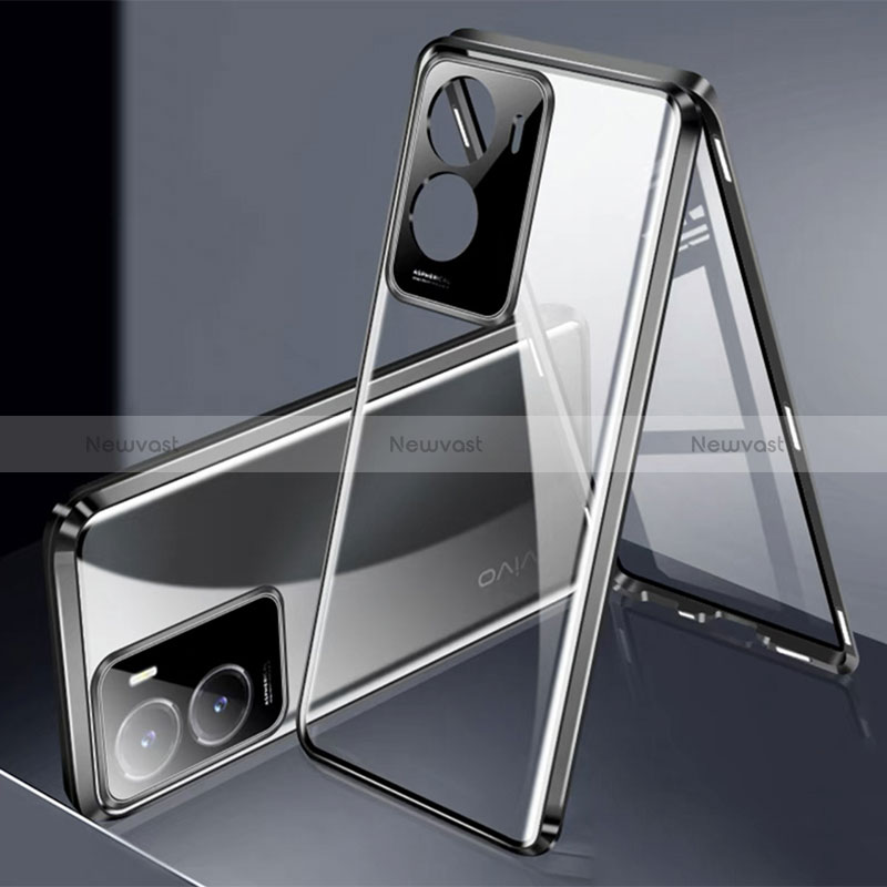 Luxury Aluminum Metal Frame Mirror Cover Case 360 Degrees P01 for Vivo iQOO Z7i 5G Black