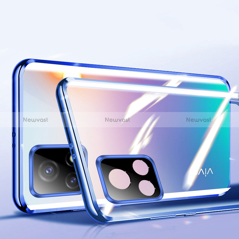 Luxury Aluminum Metal Frame Mirror Cover Case 360 Degrees P01 for Vivo Y31s 5G Blue