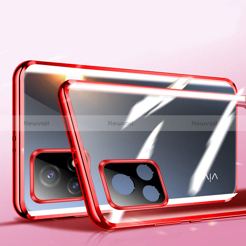Luxury Aluminum Metal Frame Mirror Cover Case 360 Degrees P01 for Vivo Y31s 5G Red