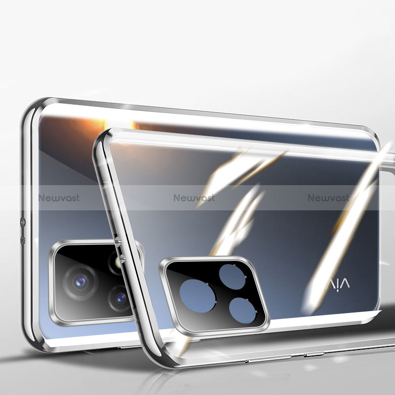 Luxury Aluminum Metal Frame Mirror Cover Case 360 Degrees P01 for Vivo Y31s 5G Silver