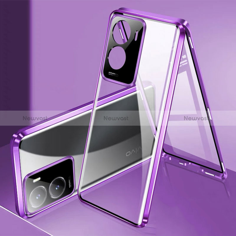 Luxury Aluminum Metal Frame Mirror Cover Case 360 Degrees P01 for Vivo Y35 5G