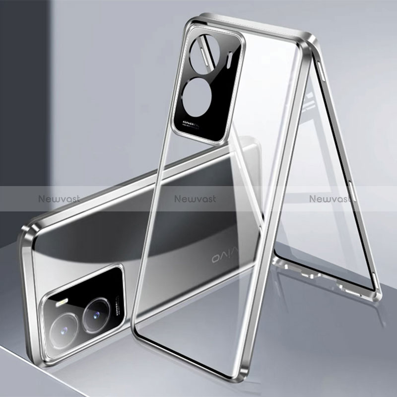 Luxury Aluminum Metal Frame Mirror Cover Case 360 Degrees P01 for Vivo Y35m 5G Silver