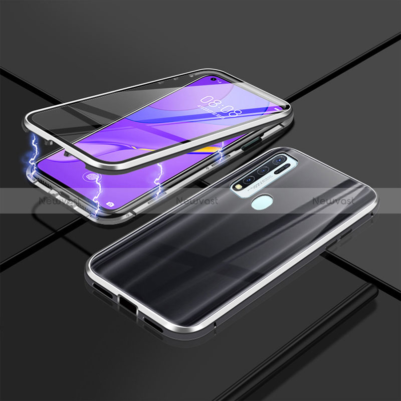 Luxury Aluminum Metal Frame Mirror Cover Case 360 Degrees P01 for Vivo Y50 Silver