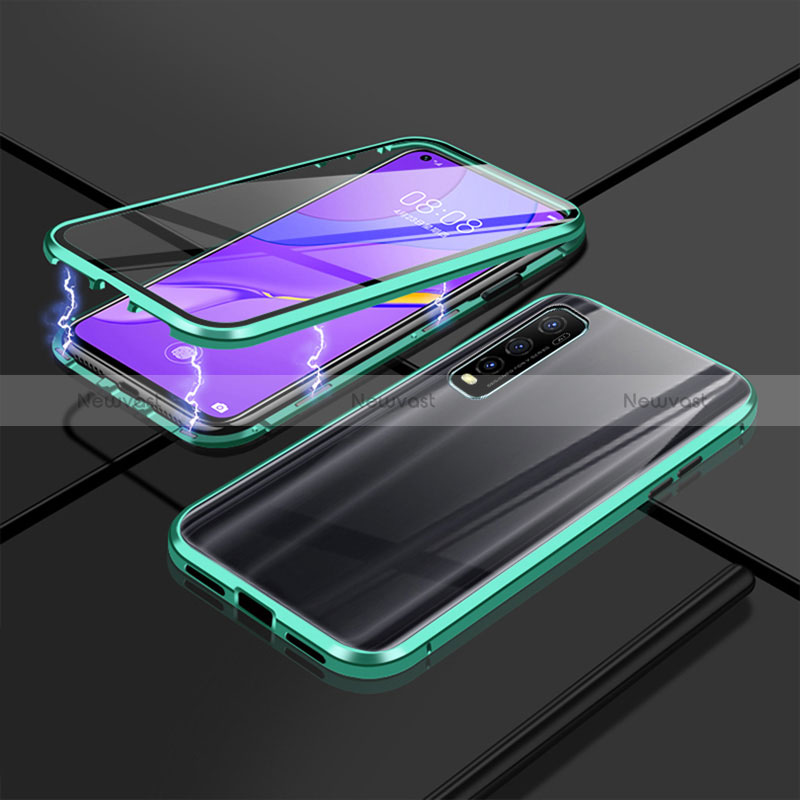 Luxury Aluminum Metal Frame Mirror Cover Case 360 Degrees P01 for Vivo Y51s 5G Green