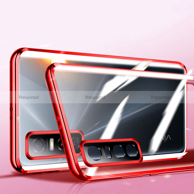 Luxury Aluminum Metal Frame Mirror Cover Case 360 Degrees P01 for Vivo Y73s 5G Red