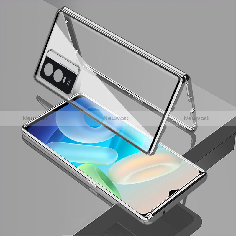 Luxury Aluminum Metal Frame Mirror Cover Case 360 Degrees P01 for Vivo Y76s 5G