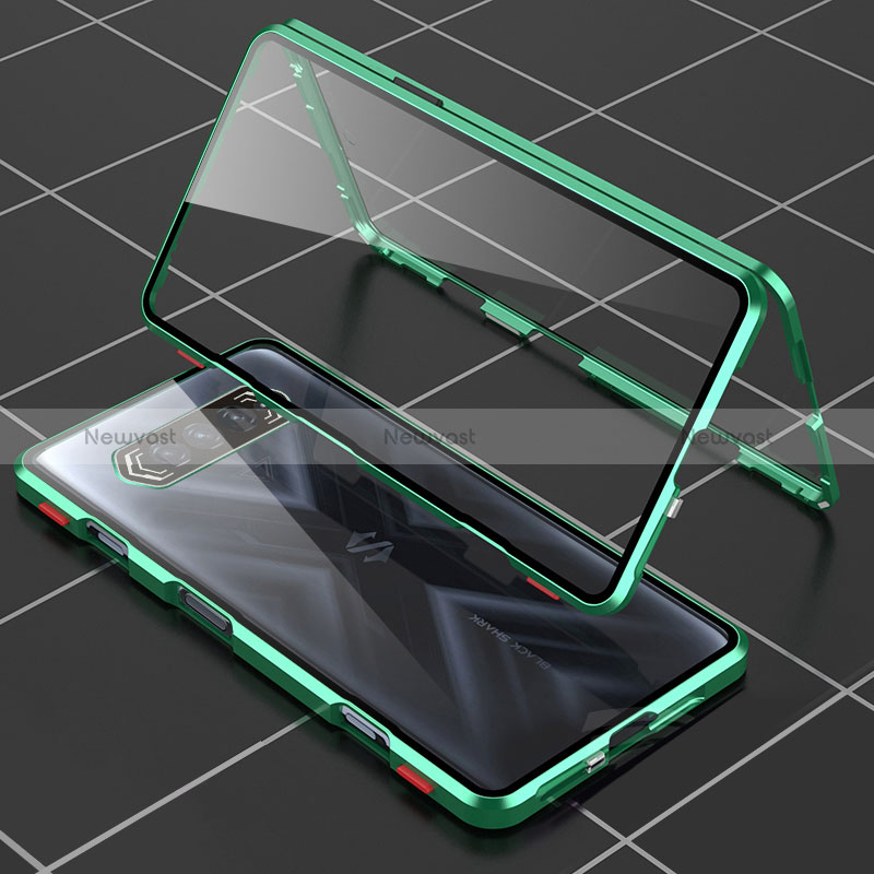 Luxury Aluminum Metal Frame Mirror Cover Case 360 Degrees P01 for Xiaomi Black Shark 4 5G Green