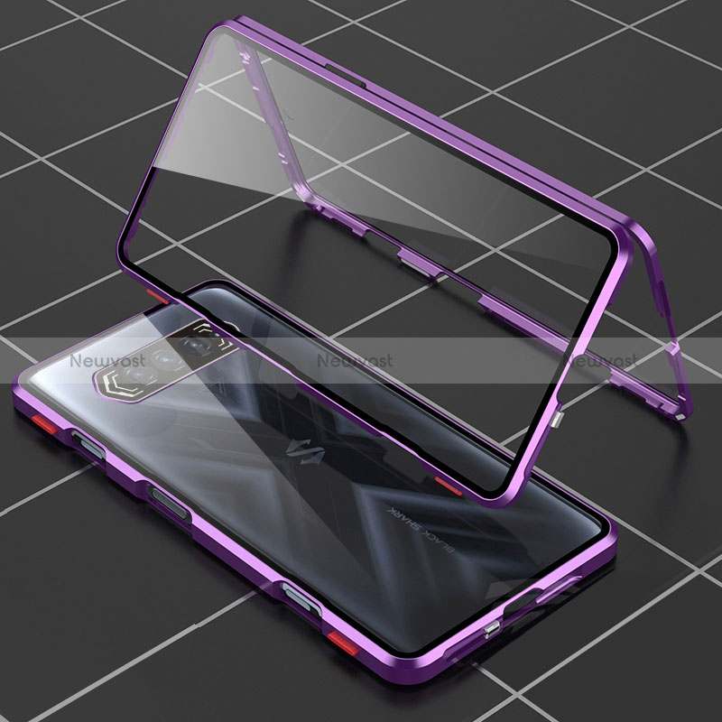 Luxury Aluminum Metal Frame Mirror Cover Case 360 Degrees P01 for Xiaomi Black Shark 4 5G Purple