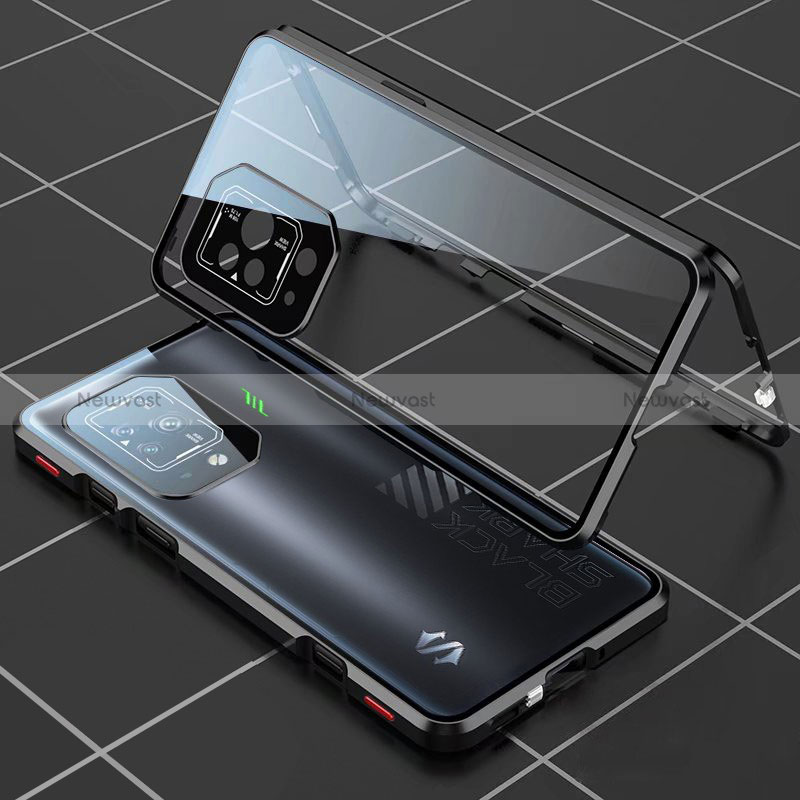 Luxury Aluminum Metal Frame Mirror Cover Case 360 Degrees P01 for Xiaomi Black Shark 5 5G Black