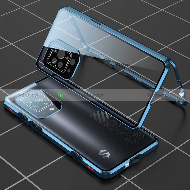 Luxury Aluminum Metal Frame Mirror Cover Case 360 Degrees P01 for Xiaomi Black Shark 5 5G Blue