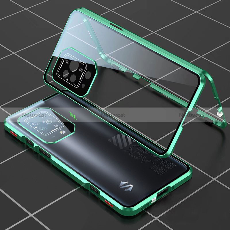 Luxury Aluminum Metal Frame Mirror Cover Case 360 Degrees P01 for Xiaomi Black Shark 5 5G Green