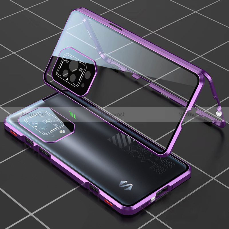 Luxury Aluminum Metal Frame Mirror Cover Case 360 Degrees P01 for Xiaomi Black Shark 5 5G Purple