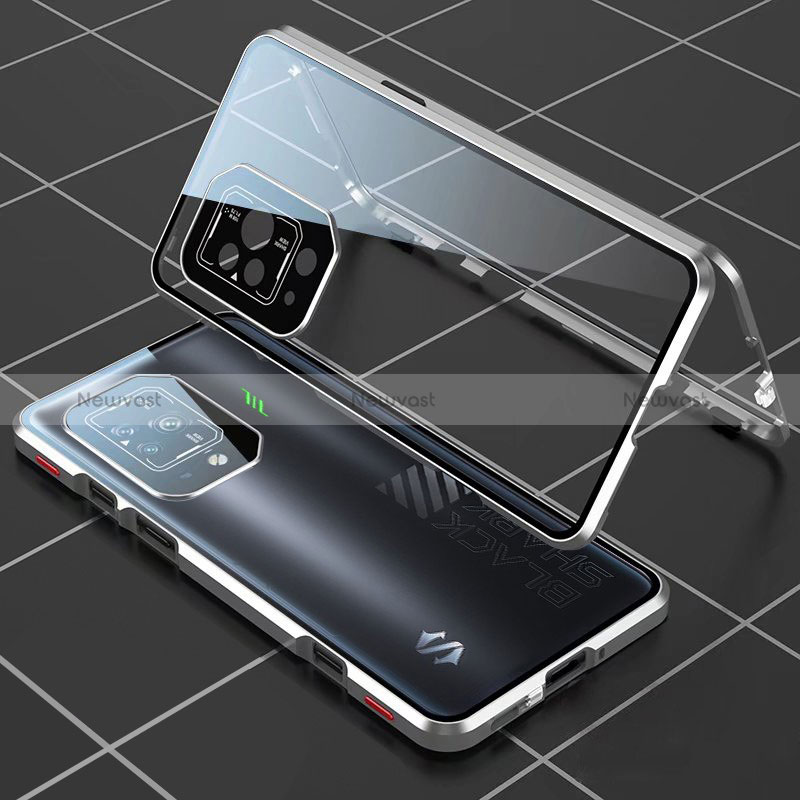 Luxury Aluminum Metal Frame Mirror Cover Case 360 Degrees P01 for Xiaomi Black Shark 5 5G Silver