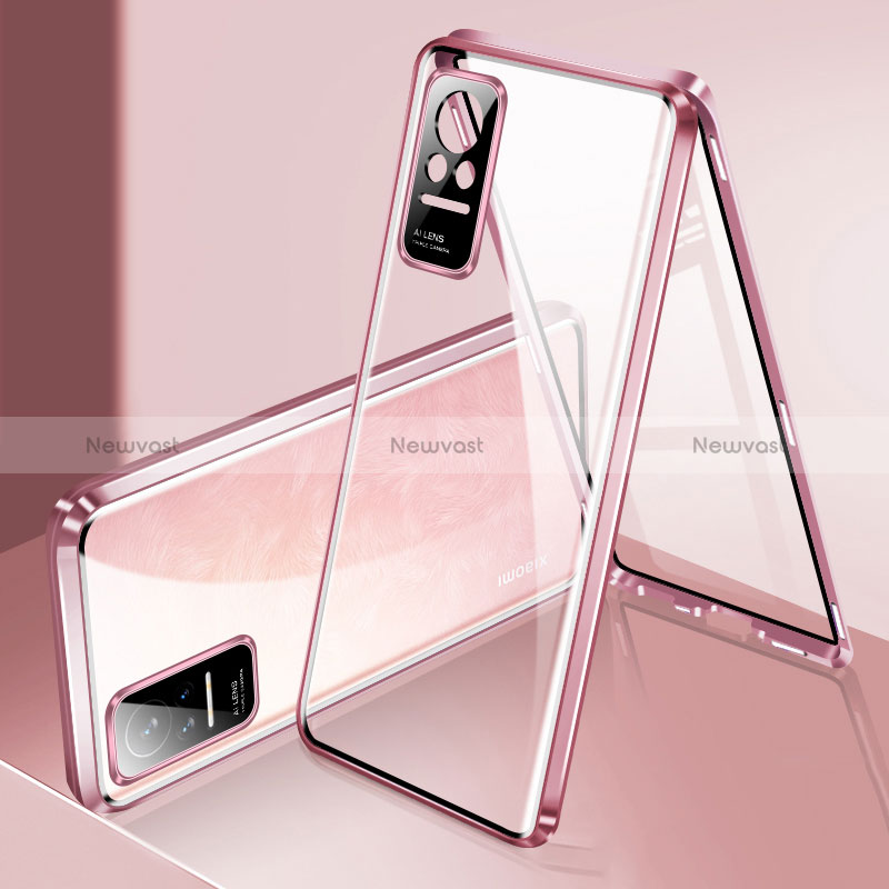 Luxury Aluminum Metal Frame Mirror Cover Case 360 Degrees P01 for Xiaomi Civi 1S 5G Rose Gold