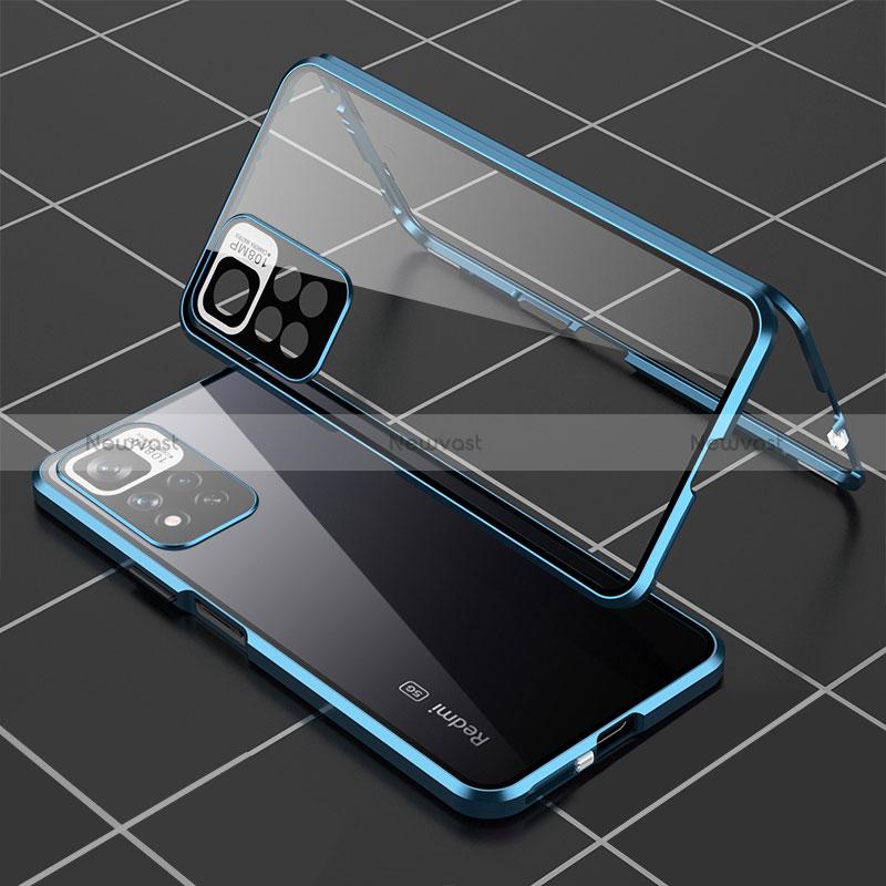 Luxury Aluminum Metal Frame Mirror Cover Case 360 Degrees P01 for Xiaomi Mi 11i 5G (2022) Blue