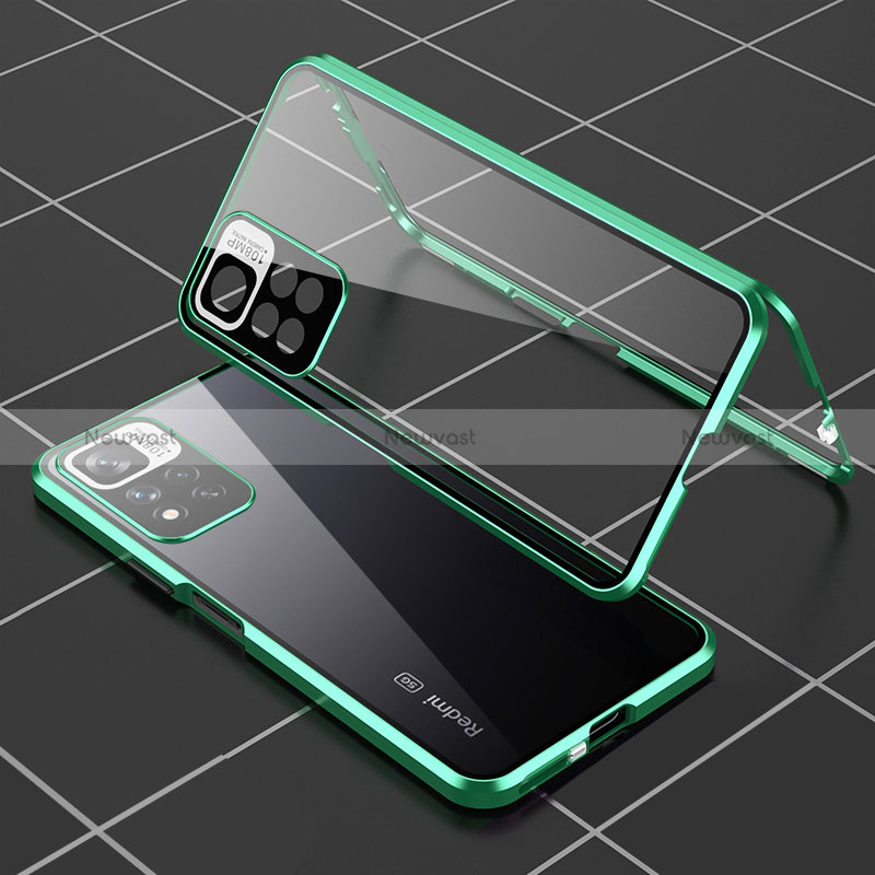 Luxury Aluminum Metal Frame Mirror Cover Case 360 Degrees P01 for Xiaomi Mi 11i 5G (2022) Green