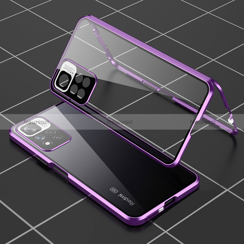 Luxury Aluminum Metal Frame Mirror Cover Case 360 Degrees P01 for Xiaomi Mi 11i 5G (2022) Purple