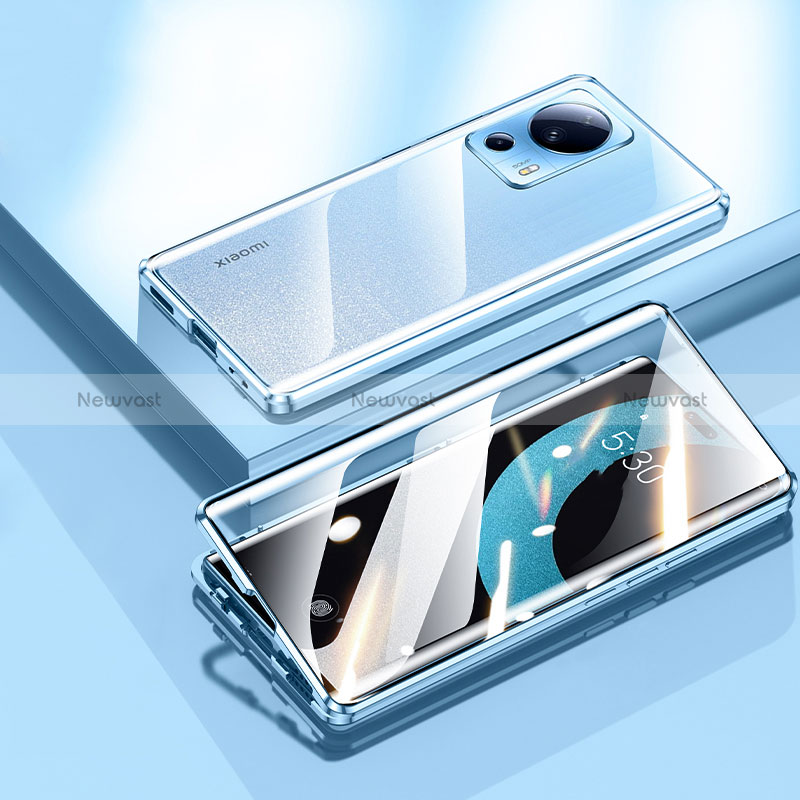 Luxury Aluminum Metal Frame Mirror Cover Case 360 Degrees P01 for Xiaomi Mi 13 Lite 5G Blue