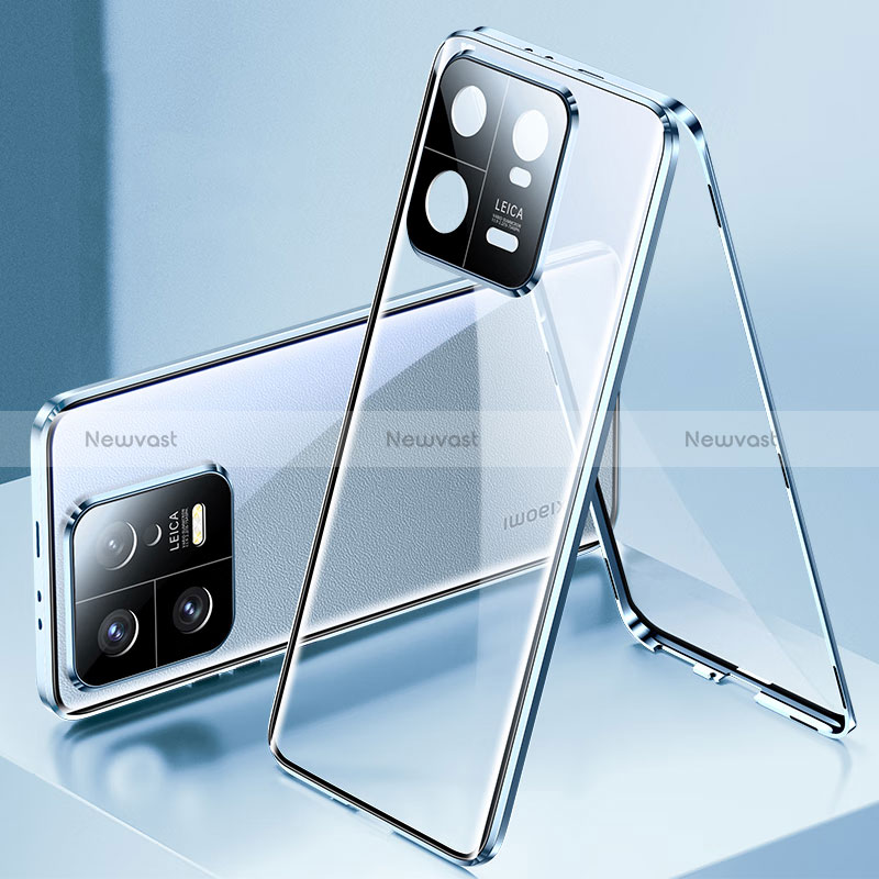 Luxury Aluminum Metal Frame Mirror Cover Case 360 Degrees P01 for Xiaomi Mi 13 Pro 5G Blue