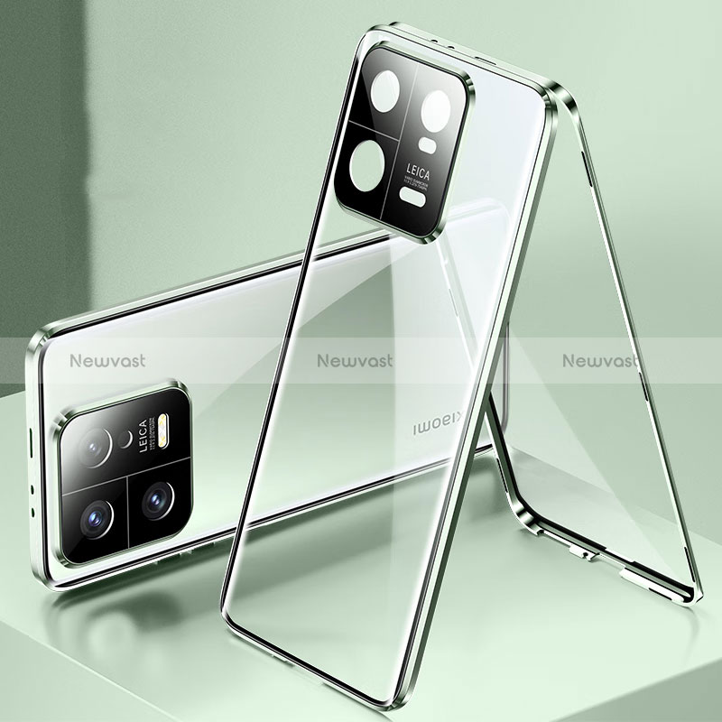 Luxury Aluminum Metal Frame Mirror Cover Case 360 Degrees P01 for Xiaomi Mi 13 Pro 5G Green