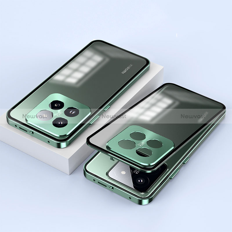 Luxury Aluminum Metal Frame Mirror Cover Case 360 Degrees P01 for Xiaomi Mi 14 5G Green