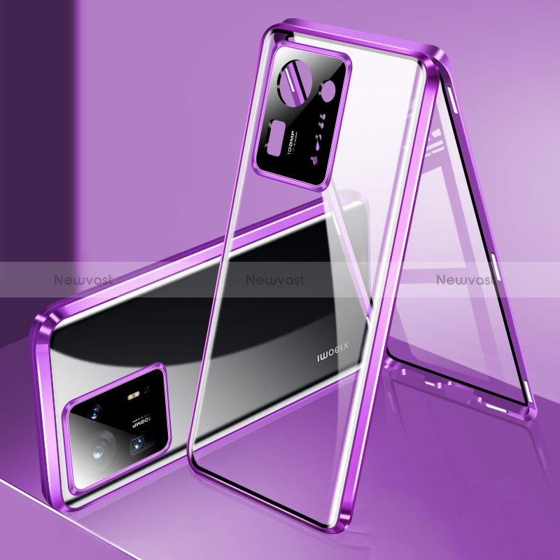 Luxury Aluminum Metal Frame Mirror Cover Case 360 Degrees P01 for Xiaomi Mi Mix 4 5G Purple