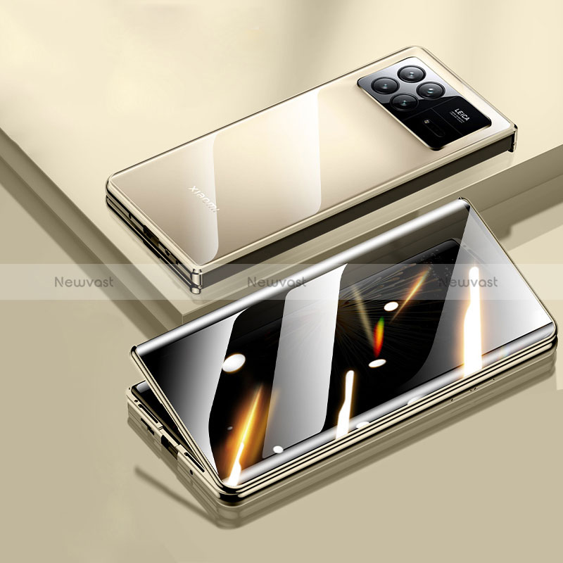 Luxury Aluminum Metal Frame Mirror Cover Case 360 Degrees P01 for Xiaomi Mix Fold 3 5G Gold