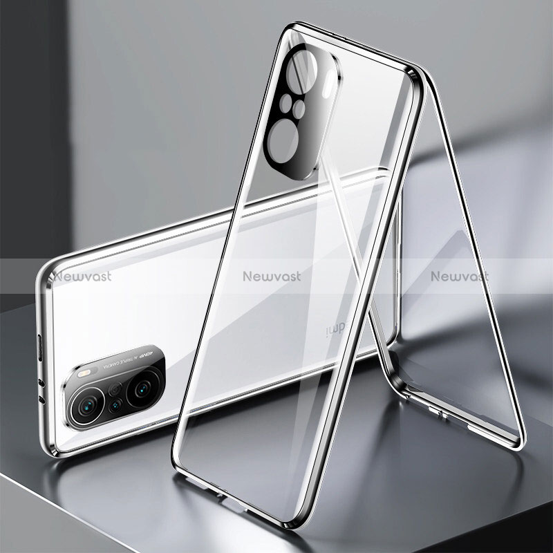 Luxury Aluminum Metal Frame Mirror Cover Case 360 Degrees P01 for Xiaomi Poco F3 5G Silver