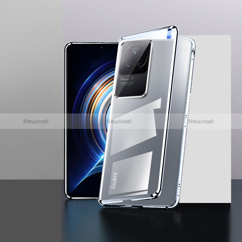 Luxury Aluminum Metal Frame Mirror Cover Case 360 Degrees P01 for Xiaomi Poco F4 5G Silver