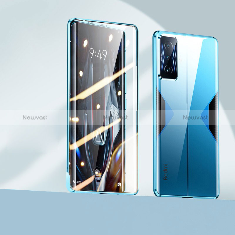 Luxury Aluminum Metal Frame Mirror Cover Case 360 Degrees P01 for Xiaomi Poco F4 GT 5G Blue