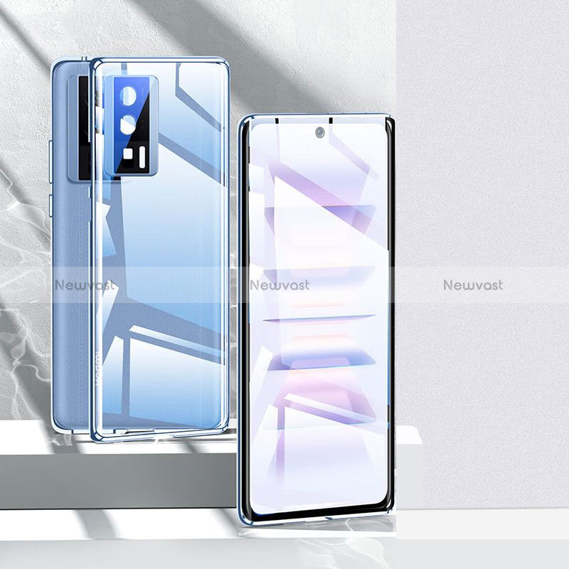 Luxury Aluminum Metal Frame Mirror Cover Case 360 Degrees P01 for Xiaomi Poco F5 Pro 5G Blue