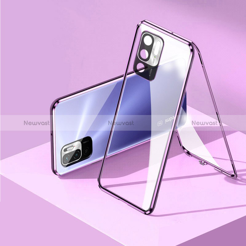 Luxury Aluminum Metal Frame Mirror Cover Case 360 Degrees P01 for Xiaomi POCO M3 Pro 5G Purple