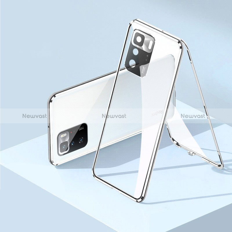 Luxury Aluminum Metal Frame Mirror Cover Case 360 Degrees P01 for Xiaomi Poco X3 GT 5G Silver