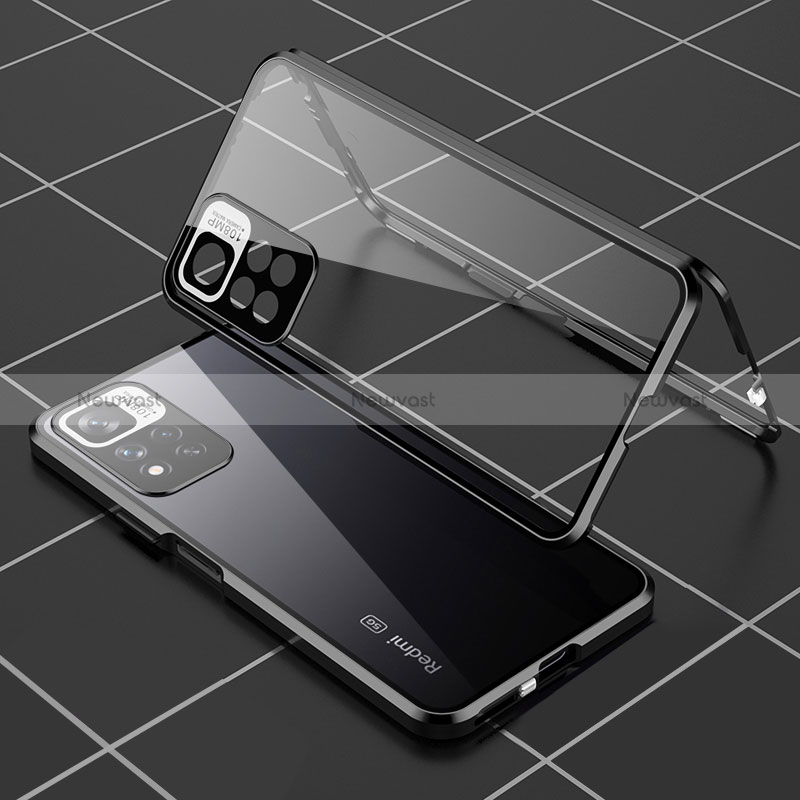 Luxury Aluminum Metal Frame Mirror Cover Case 360 Degrees P01 for Xiaomi Poco X4 NFC Black