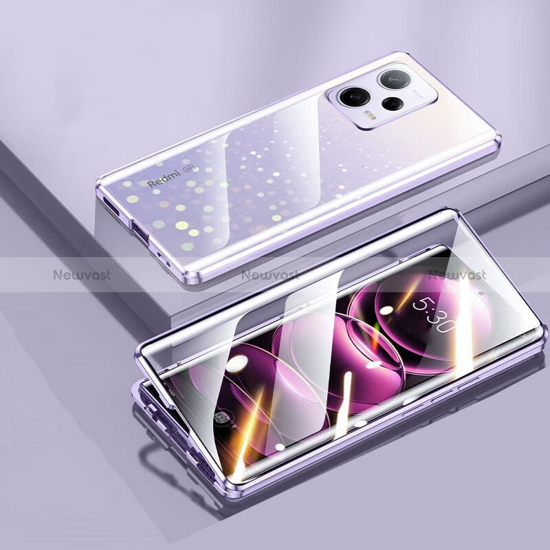 Luxury Aluminum Metal Frame Mirror Cover Case 360 Degrees P01 for Xiaomi Poco X5 5G Purple