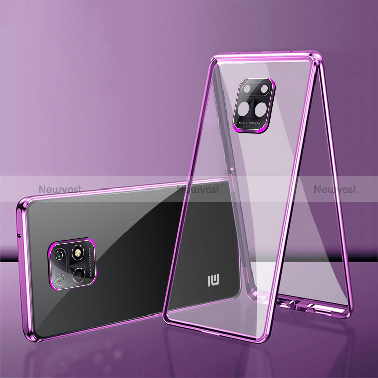 Luxury Aluminum Metal Frame Mirror Cover Case 360 Degrees P01 for Xiaomi Redmi 10X Pro 5G Purple