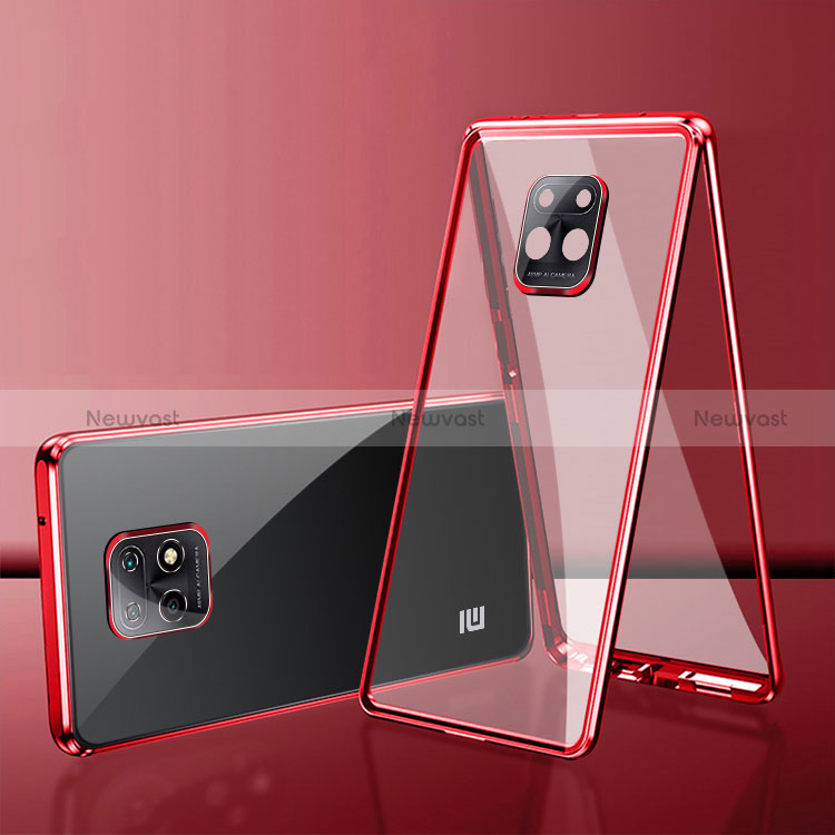 Luxury Aluminum Metal Frame Mirror Cover Case 360 Degrees P01 for Xiaomi Redmi 10X Pro 5G Red