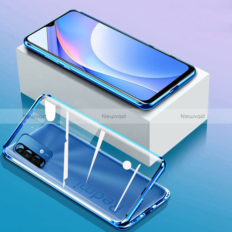 Luxury Aluminum Metal Frame Mirror Cover Case 360 Degrees P01 for Xiaomi Redmi 9 Power Blue