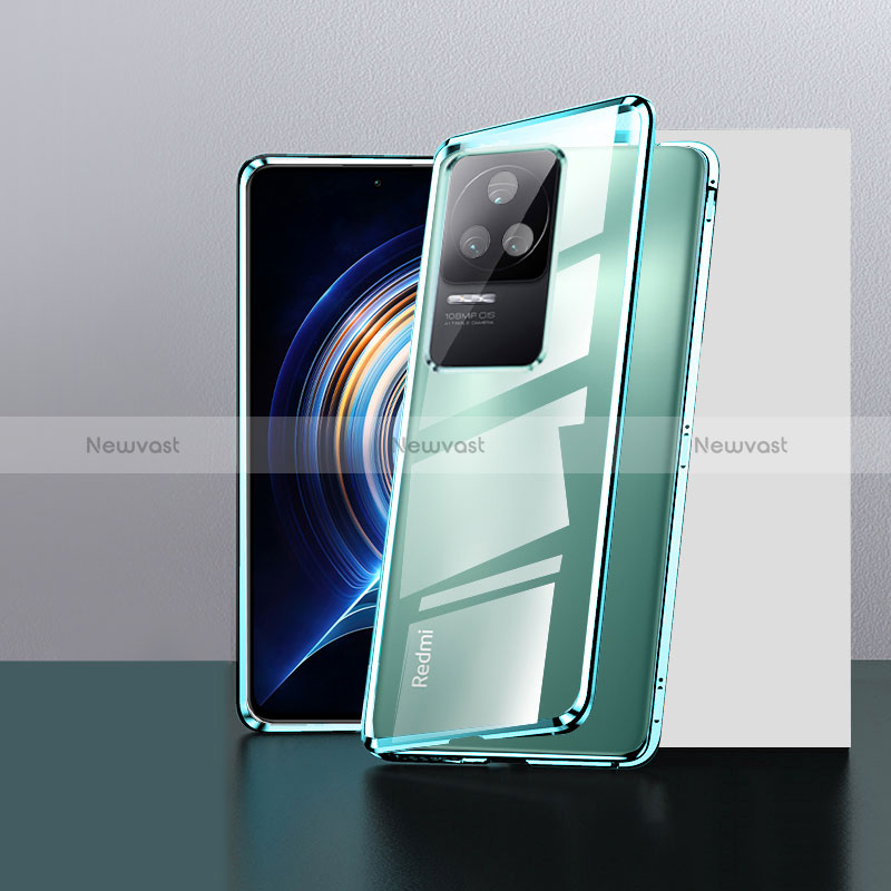 Luxury Aluminum Metal Frame Mirror Cover Case 360 Degrees P01 for Xiaomi Redmi K40S 5G Green