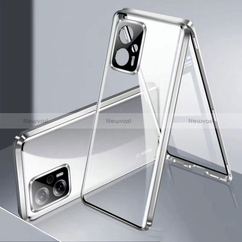 Luxury Aluminum Metal Frame Mirror Cover Case 360 Degrees P01 for Xiaomi Redmi K50i 5G Silver