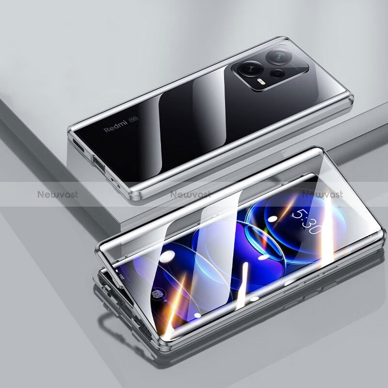 Luxury Aluminum Metal Frame Mirror Cover Case 360 Degrees P01 for Xiaomi Redmi Note 12 5G